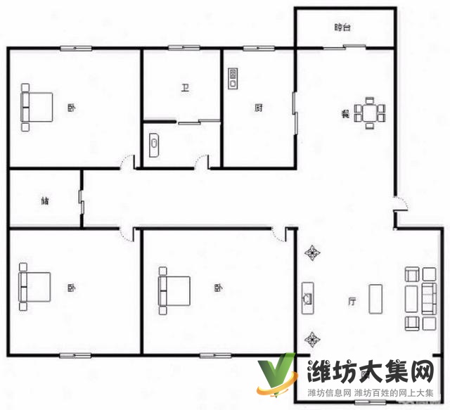 万达西 中丽景多层2楼 精装三室房型方正 潍坊中学