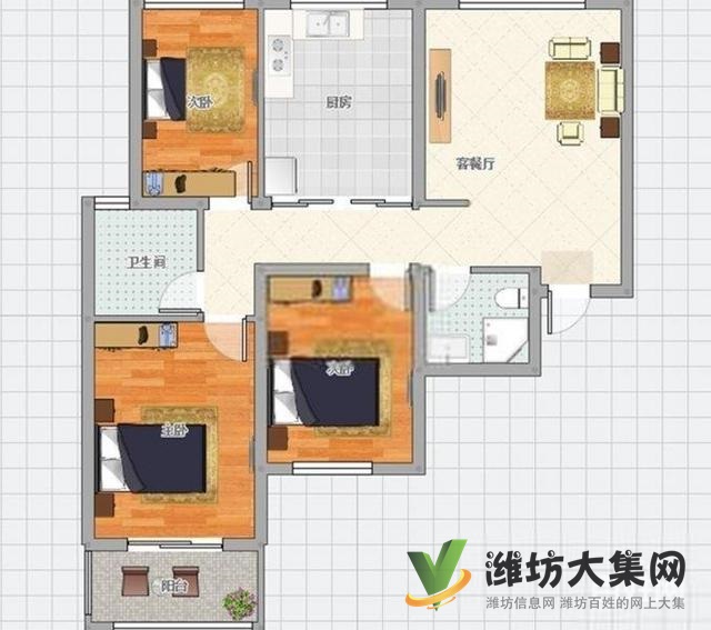 万达泰华北 楼层好水映幸福城 115平 三室装修带