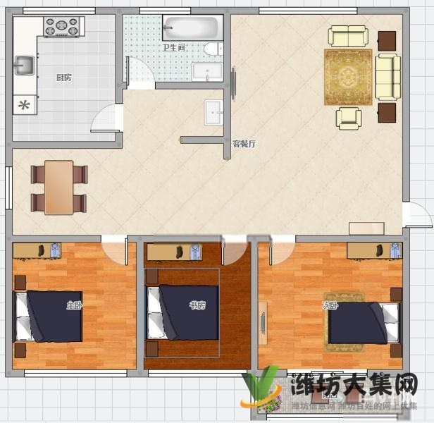 万达金都 中央丽景 近宝利家园精装修三室环境好71