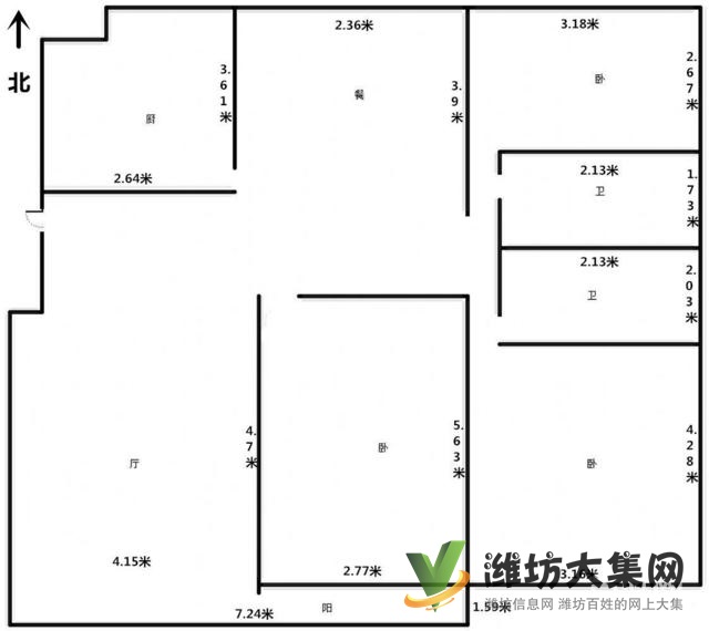 电业局单位房 不沿街中间楼层153平两卫 没税看