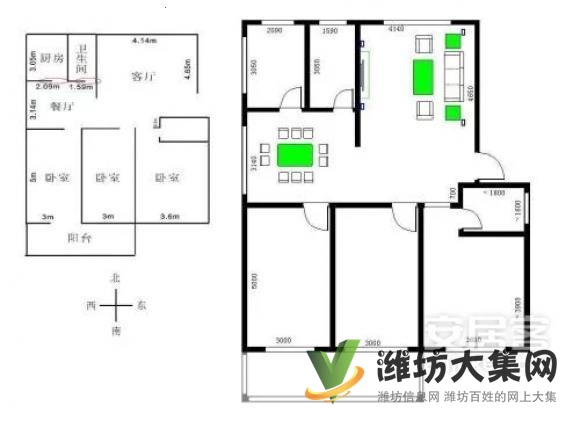 学府嘉苑, 高铁北站近,多层三楼121平三卧朝阳精
