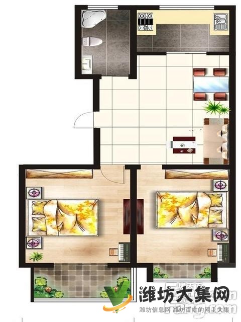 奎文同心园不顶 71平精装两室双气 28.8万首付