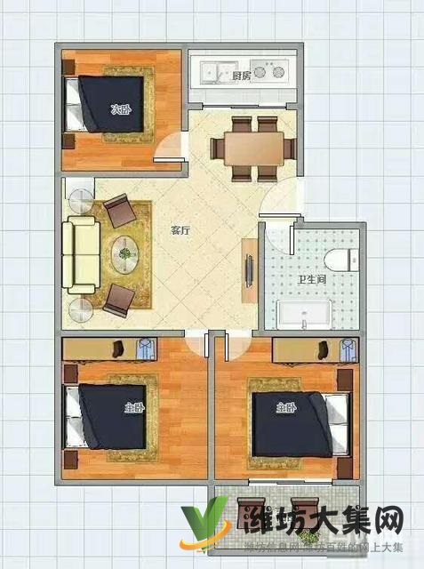 北海路 文华学校近新元盛景花园多层4楼精装3室火急