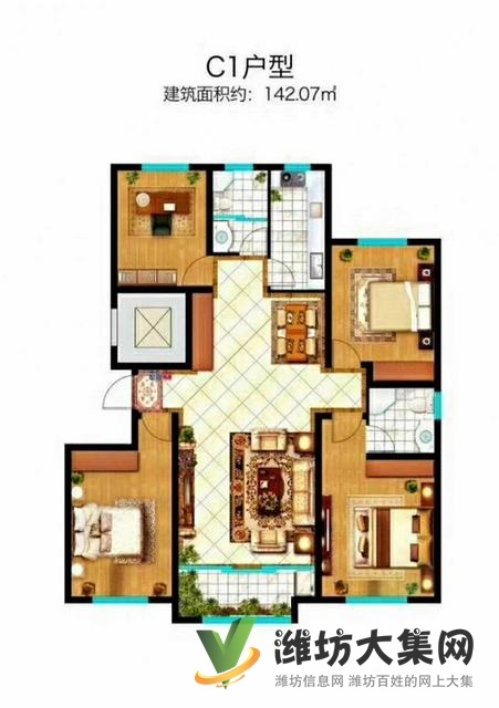 潍城区政府近 凡尔赛丽都 朝阳大客厅 68万一套