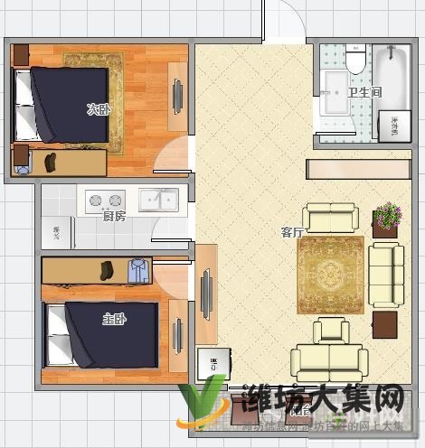虞河生活城近 81平方客厅朝阳金鼎华府精装两室 带