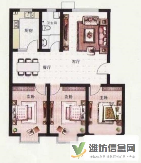 外国语,纳福新城,多层三楼,三室朝阳,无费用