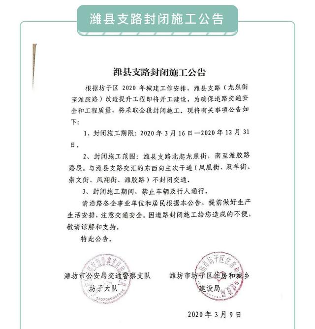 潍坊市区多地修路，车俩出行需提前做好绕行准备