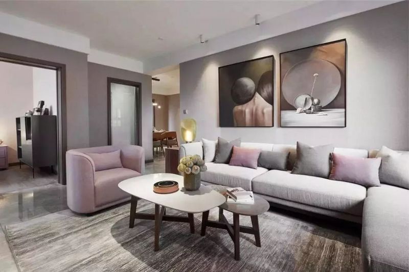 沙发背景墙双幅挂画设计效果图