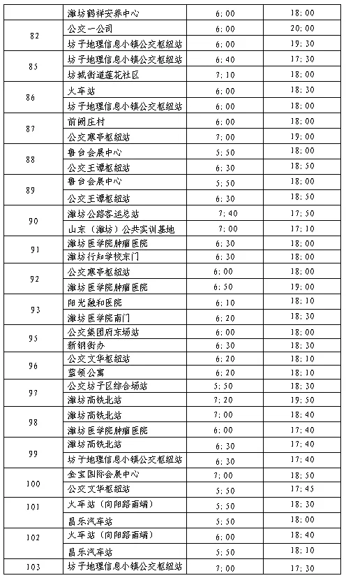 潍坊公交集团营运线路实行冬季运行时间