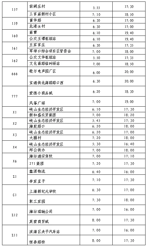 潍坊公交集团营运线路实行冬季运行时间