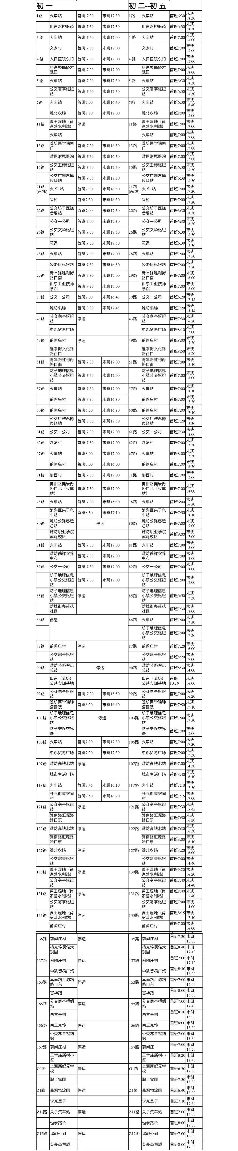 延长运营时间!潍坊公交春节期间运行时间表发布